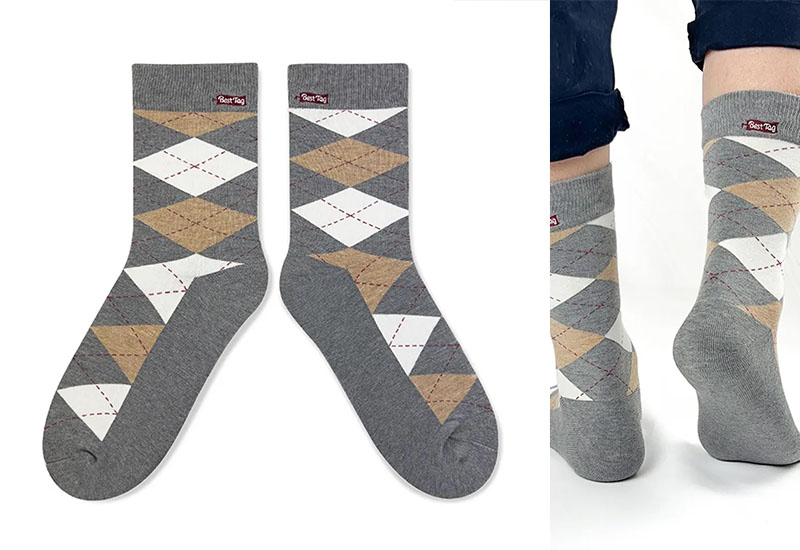 經典菱格紋-淺灰米 厚襪款(2種尺寸)